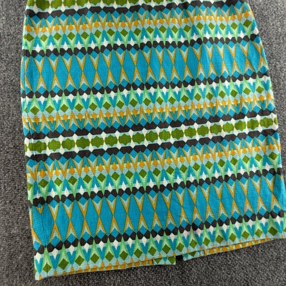 J Crew Pencil Skirt Women Green Blue Geometric Size 6 Back Zip Cotton Office - Picture 5 of 16